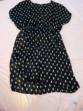Honey Punch Black Dress with Yellow Dot Print